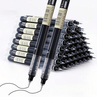 10/20pcs Liquid Ink Rollerball Pens, 0.5mm Fine Point, Transparent Plastic Body, Multi-Color (Red, Black, Blue), Suitable For Office, School Writing, Professional Use, Durable And Smooth Writing