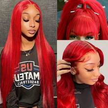 Uveous Red 13x4 Lace Front Wigs Human Hair Straight 13x4 HD Lace Frontal Wigs Human Hair Burgundy Red Wig Pre Plucked With Baby Hair 250% Density Colored Straight Human Hair Wigs For Women - SRed - 查看 3