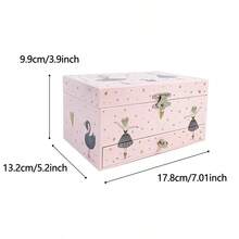 1个金色箔片芭蕾公主粉色音乐盒，木质材质，带抽屉和镜子，珠宝收纳展示盒，生日礼物，适合日常使用、婚礼、圣诞节、生日等场合。 - 彩色 - 查看 10