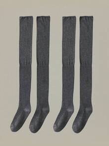 女士过膝袜（半双装），白色纯色，及膝长袜，可搭配靴子，Y2K风格，舒适保暖 - 彩色 - 查看 34