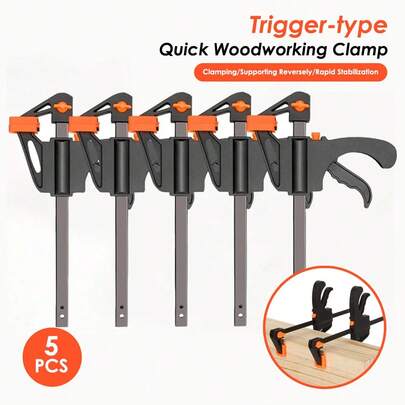 Bộ 5 kẹp chữ F tháo nhanh với tay cầm có chốt dễ sử dụng, kẹp thanh làm việc bằng gỗ 4 inch, kẹp cứng tháo nhanh có chốt, dụng cụ cầm tay DIY, kẹp gỗ bền bằng nhựa, giao hàng nhanh.