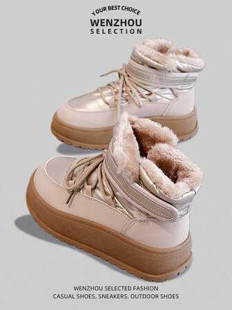 Women's Winter New Thick-Soled Snow Boots, Women's Thermal Lined Thickened Leather Boots, Waterproof And Non-Slip Sneakers