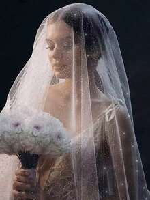 Shiny Bridal Veil, Sparkly Single-Layer Gold-Stamping Bridal Headpiece, Dreamy Starry Chiffon Veil, Suitable For Wedding, Evening Party, Waltz, Fairy Costume, Photography Fall Clothes For Women Valentine's Day Accessories - Coarse Glitter (no Falling Sequins) - View 11