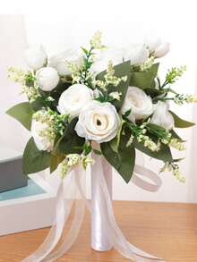 婚礼新娘捧花，人造丝玫瑰花伴娘拍照道具，非常适合求婚、周年纪念和毕业典礼