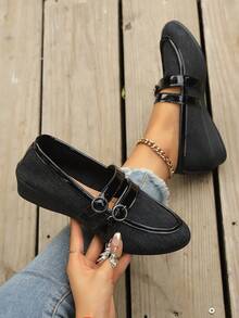 Fashion Buckle Loafers, Retro British Style, Casual Platform Strap Slip-On Shoes, Versatile For Spring And Autumn - Black - View 5