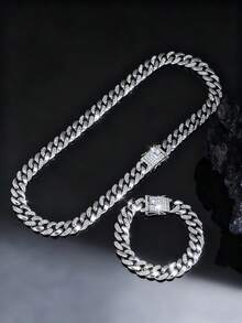 两件套经典新款链项链套装，搭配同款手链，金色嘻哈风格链条颈链首饰套装，情人节、生日、日常及派对佩戴的精美礼物