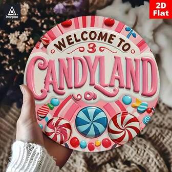 Cartel de bienvenida de Candy Land de 2D plano de 20 cm de estilo retro, cartel de metal impreso en 2D con efecto de relieve, ¡impresionante! Adecuado para el hogar, el jardín y el café, ¡una obra maestra decorativa! Construcción de metal durable, ¡una sola pieza ilumina espacios diversos! Posición aleatoria de los agujeros