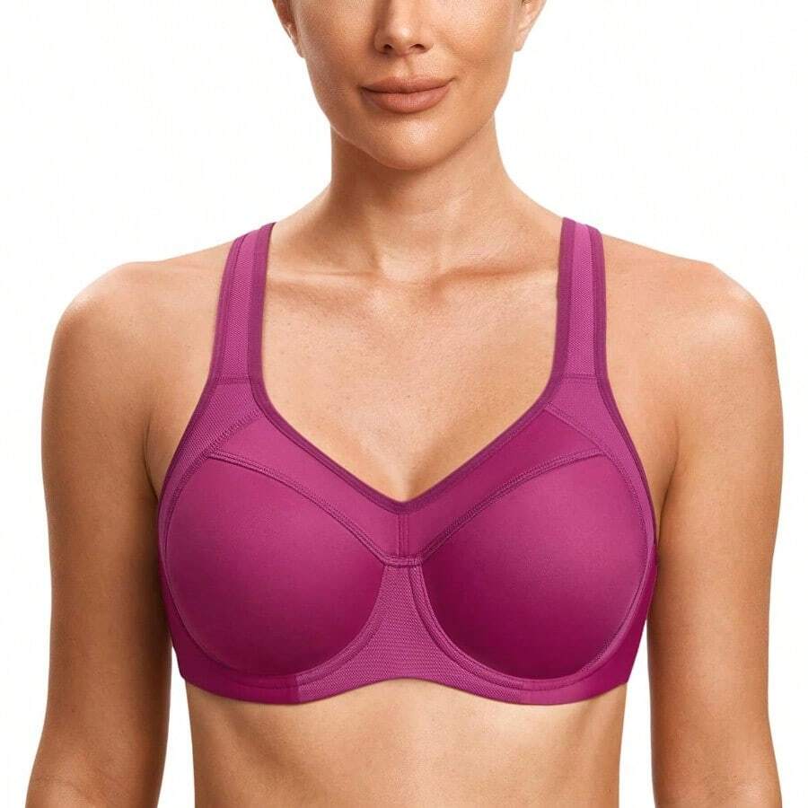 SYROKAN Women's Full Support High Impact Racerback Lightly Lined Underwire Sports Bra - Magenta Purple - View 1