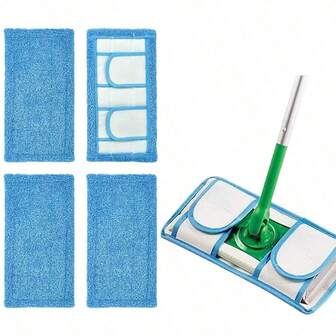 超细纤维拖把替换垫 - 可重复使用和可水洗，高吸污吸水，适用于 10-12 英寸平板拖把，干湿两用，易于清洁，清洁工具替换拖把头，家用清洁用品，地板拖把，超细纤维编织布，拖把杆，粘扣式平板