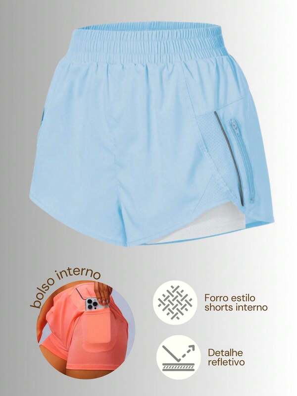 Shorts Fitness com Bolso Interno e Detalhe Refletivo – Performance, Segurança e Conforto