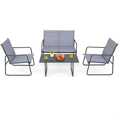 Costway 4Piece Metal Patio Furniture Chat Set Outdoor Conversation Table Garden