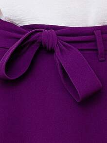 Tailored Midi A-Line Skirt With Belt - Purple - View 2