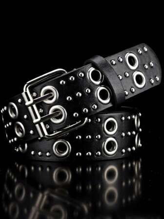 1 pieza Cinturón unisex de moda versátil con remaches de escape doble personalizado, estilo hip-hop y rock