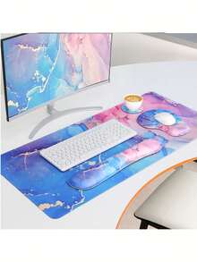 一款精美的大理石纹腕托鼠标垫+键盘支架+游戏鼠标垫+杯垫，加厚防滑设计，带腕托，办公电脑防滑鼠标垫，男女通用，学习用品，办公用品，返校季游戏鼠标垫