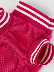 狗狗篮球网眼透气T恤，宠物服装幼犬运动服春夏时尚狗狗衬衫。 - 玫紅色 - 查看 3