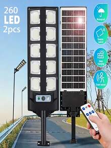 1pcs/2pcs Solar Double-Row Street Lamps, 260LED Ultra-Bright Outdoor Courtyard Lamps, Large Row Lamps, Outdoor Garden Solar Waterproof IP44, Automatic Sensor Switch, Suitable For Family Courtyards And Outdoor Courtyard Lamps, Sports And Leisure Areas, Commercial Street Night Lighting, Christmas Decorative Lamps (2000mah) - 黑色 - 查看 12