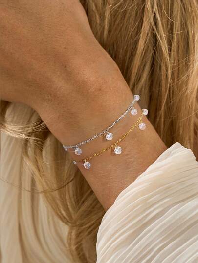 1pc Minimalist S925 Sterling Silver 5-Circle Diamond Bracelet, Exquisite Jewelry, Gift For Women, Girlfriend, Ladies Luxury Accessories