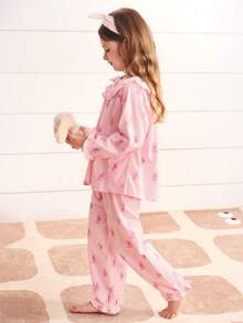 mini bala Girls Pajama Set, Soft Pants & Top Sleepwear, 2025 Autumn - Red Hue - View 2