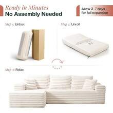 106 Inch Oversized Modular Sectional Sofa For Living Room, Deep Seat L-Shaped Cloud Couch With Plush Corduroy Upholstery, Modern Boneless Design, Tool-Free Assembly, Cream - 奶油 - 查看 9