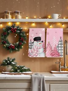 2 Pcs Christmas Kitchen Towels Buffalo Plaid Dish Towels Kitchen Washing Dishes Hand Tea Towels - Coral Pink - View 6