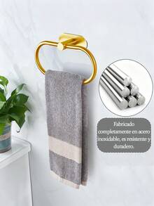 4pcs/set Estantes adhesivos para toallas para pared de baño, soporte para toallas para cocina, baño y lavandería de acero inoxidable, anillo para toallas de mano, soporte para paños de cocina sin taladrar, colgadores de toallas de gran resistencia, barra para toallas de mano/rostro, ganchos, organizadores de almacenamiento de baño, accesorios de ferretería - Dorado - Ver 4