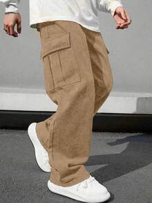 2pcs Tween Boys Casual Sports Outdoor Cargo Pants With Big Pockets, Spring/Autumn - Khaki - View 5
