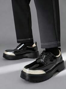 Salkin Pantofi Derby bărbătești, noi și eleganți, de designer, pantofi de damă eleganți cu șireturi, parte superioară din piele moale și confortabilă, pantofi casual bărbătești pentru zi cu zi, întoarcerea la școală, studenți, stil universitar, talpă groasă care mărește înălțimea, naveta de afaceri, ocazii formale, pantofi pentru mire, cadou de sărbători, primăvară/vară/toamnă, mărime mică, vă rugăm să comandați o mărime mai mare. - Negru - Vizualizare 10