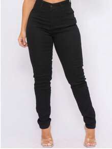 Women's Skinny Jeans, High-Waisted With Elastane, Butt-Lifting, Premium Basic Casual Style. - 黑色 - 查看 9