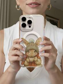 Funda de teléfono magnética transparente con patrón de tema de conejo Compatible con  16,  16 Pro,  16 Más,  16 Profesional Max,  15,  15 Más,  15 Pro,  15 Profesional Max,  14,  14 Más,  14 Pro,  14 Profesional Max,  13,  13 Pro,  13 Profesional Max,  12,  12 Pro,  12 Profesional Max, adecuado para las temporadas de primavera, verano, otoño e invierno. Más adecuado para hombres Mujer Halloween Navidad Día de San Valentín Regalo para familiares y amigos, funda de teléfono única con apariencia de alto valor, carga más conveniente. - transparente - Ver 2