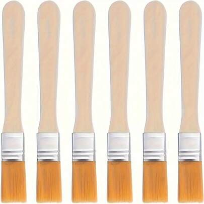6 st nylonpenslar med korta trähandtag - Lämpliga för oljepasteller, akryl och väggmålning - Hållbara konstnärsmaterial för studenter och gör-det-själv-projekt, konstnärsmaterial | Penslar med kort skaft | Hållbara penslar, målarpenslar, minipenslar, dockhus, målarpenslar, akvarell, oljepasteller