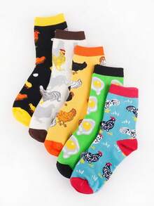 5 Pairs Of Women's Chicken Socks Are A Fun Gift For Chicken Enthusiasts. Fun Socks Fun Gift For Women - Multicolor - View 1