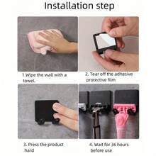 3-Piece Set - Self-Adhesive Shaver Holder And Towel Hook, Suitable For Bathroom Organization, No Drilling Required, Handheld Towel Rack, Bathroom Accessories And Decorations, Bathroom Hardware Supplies, Suction Cup Hook, Bathroom Accessory Set, Wall-Mounted Storage, Minimalist Style Design - Bộ 3 giá đỡ dao cạo - Xem 7