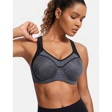 SYROKAN Women's Full Support High Impact Racerback Lightly Lined Underwire Sports Bra - 黑白灰 - 查看 1