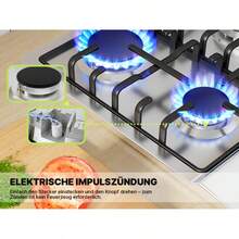IsEasy Domino Gas Hob With 5 Burners, Stainless Steel, Built-In Appliance, 76 Cm, 10500 W, 5 Cooking Zones (2700 W + 1750 W + 3300 W + 1750 W + 1000 W), Suitable For Propane And Natural Gas. - EU C Type Plug(220-240V) - View 7