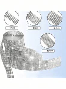 1 Roll, 91cm,Multiple Sizes DIY White Rhinestone Ribbon Sparkling Embellishments, Artwork, Automotive, Festive, Party Decorations. - Multicolor - View 3