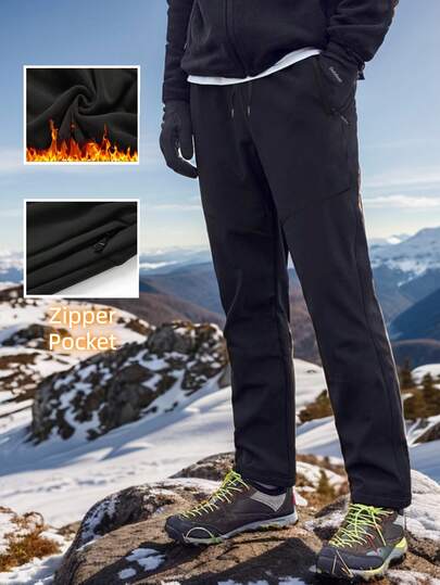 Men's Snow Ski Softshell Snowboard Pants Outdoor Hiking Fleece With Zipper On 2 Pockets Winter