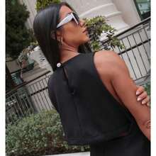Women's Tailored Long Jumpsuit With Side Slit - Black - View 5