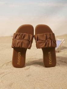 Dép đi ngoài trời thời trang trẻ em, giày bệt mũi vuông, dép liền thân, giày dép trẻ em kiểu dáng mới, thanh lịch, tối giản theo phong cách Châu Âu và Mỹ, dép đi biển cao cấp. - màu nâu - Xem 2