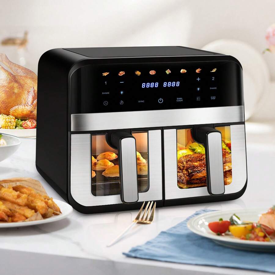 OYAJIA Dual Zone Heiluftfritteuse mit Sichtfenster AirFryer 9L 8in 1 ...