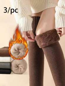 1/3 زوج جوارب طويلة حتى الركبة دافئة للنساء، جوارب قطنية سميكة حرارية، جوارب طويلة حتى الركبة قابلة للتنفس، هدية شتوية - متعدد الألوان - مشاهدة 8