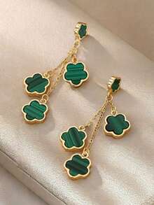 Exquisite Flower Design Dangle Earrings Elegant Bohemian Style Alloy Jewelry Delicate Female Ear Ornaments Valentines,Mom,Mother,Mother's Day,Gift - Green - View 5