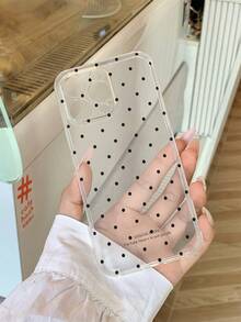 1pc Thick Transparent Anti-Drop UV Painted Android Model PU Phone Case With Popular Black Dot Pattern Design, Compatible With Iphone/ Galaxy - Multicolor - View 4