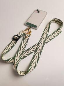 Striped Pattern Fashion Faux Pearl Pendant Lanyard, Compatible With Phone Cases, Universal Accessory - Waterweed Patterned Neck Cord - View 4