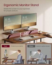 L-Shaped Desk With 2 Spacious Drawers, Gaming Desk With Monitor Stand, Corner Desk, Computer Desk With Adjustable Storage Shelf, For Home Office, Rustic Brown - Rust Brown - View 4