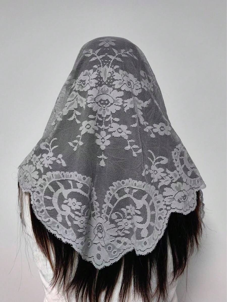 (125CM*60CM)/1pc Vintage Romantic Elegant Floral Ceremonial Veil, Church Headpiece, Lampshade, Tablecloth, Shawl, Dress Trim, Triangular Lace Edging