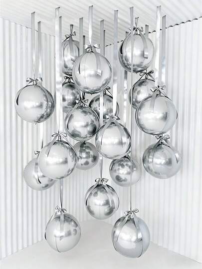 10 quả bóng bay 4D màu bạc 18 inch kèm ruy băng polyester bạc và giấy bảo vệ, dễ dàng mang theo để trang trí phòng, tiệc tùng, đám cưới, họp mặt gia đình.