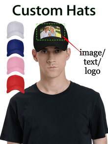 1PC Custom Baseball Cap, Personalized Photo Cap, Customizable Image/Text/Logo, Unisex, Customizable Men's And Women's Logo Baseball Cap, 5 Colors: Black/Blue/Pink/Red/White. - 棒球帽 - 查看 7