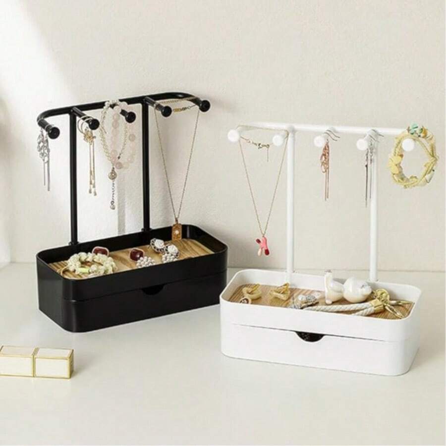 1 Giá Trưng Bày Trang Sức, Có Hai Màu Đen & Trắng, Một Tầng Hoặc Hai Tầng, Có Hộp Ngăn Kéo và Đế Gỗ, Giá Để Dây Chuyền, Vòng Tay, Khuyên Tai, Nhẫn, Đồng Hồ, Chìa Khóa & Son Môi, Giá Đựng Trang Sức và Mỹ Phẩm Đa Chức Năng Có Móc, Hộp Để Bàn Tối Giản Thanh Lịch Cho Bàn Trang Điểm Tại Nhà, Phòng Ngủ Hoặc Khi Đi Du Lịch - Nhiều màu - Xem 1