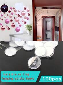 10/100 Mini Ganchos Transparentes, Ganchos Autoadesivos Resistentes, Ganchos de Bandeira Sem Emendas, Ganchos de Armazenamento de Parede, Ganchos de Decoração Doméstica DIY, Ganchos de Teto, Adequados para Acessórios de Decoração de Festa, Balões, Pendentes Decorativos, Podem Ser Usados para Carros Internos e Externos, Pendurar Pequenos Objetos, A Melhor Escolha para Festas e Festivais de Casamento. - transparente - Visão 3