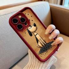 Funda para teléfono con borde negro diseño de perro dibujado sobre fondo marrón con granos de café ideal para uso diario y regalo original - Café integral - Ver 6
